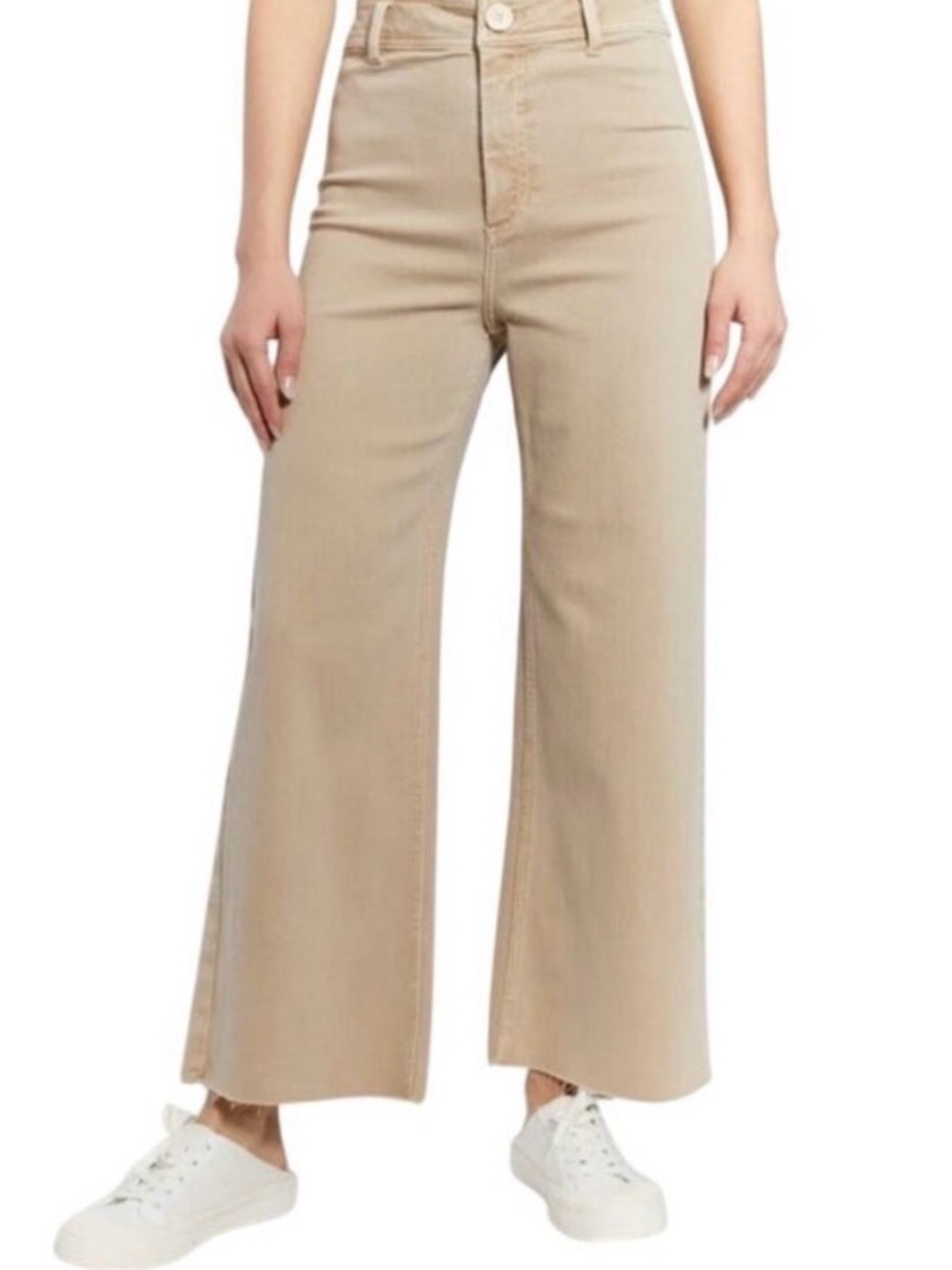 Oat New York High-Rise Wide Leg Raw Hem Jeans in Beige